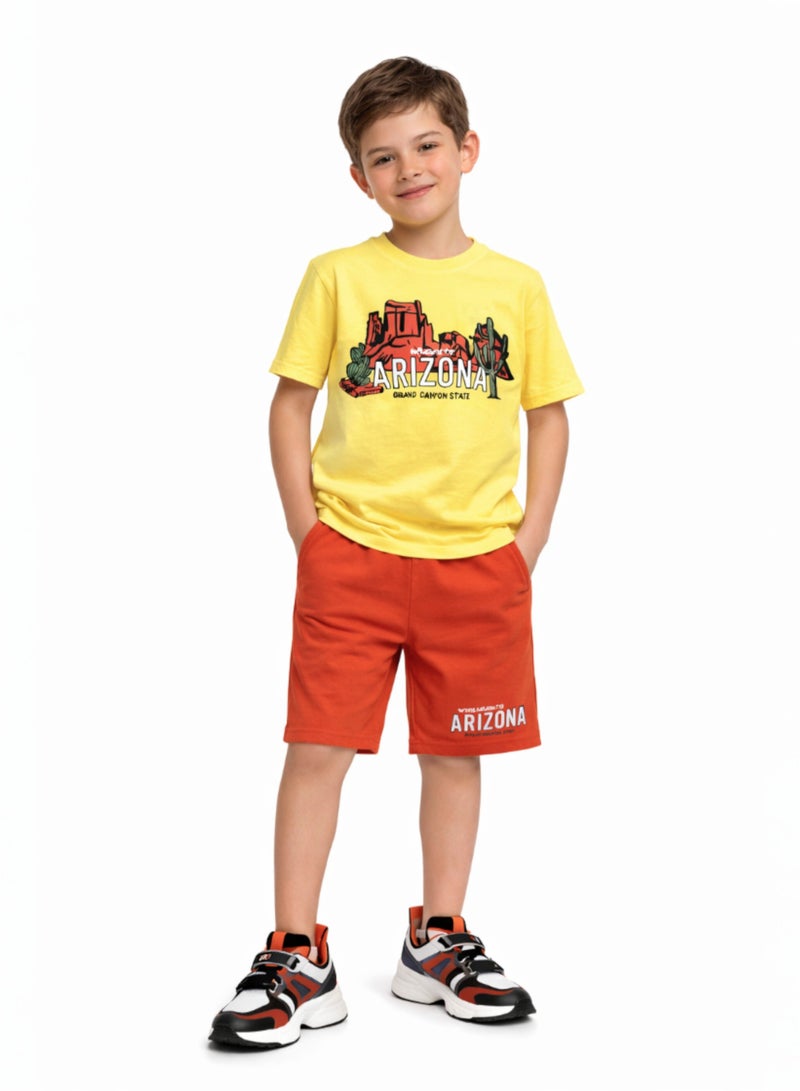 victor and jane Boys Arizona Graphic T-Shirt & Rust Orange Shorts Set - Image 5